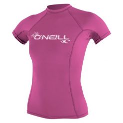 Koszulka do pływania damska O'Neill Basic Skins Rash Guard. Czerwone koszulki sportowe damskie O'Neill, m, bez wzorów, bez kołnierzyka, bez ramiączek, do pływania. Za 159.00 zł.