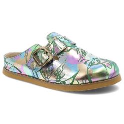 Kolorowe Klapki Laura Vita Eleganckie Obuwie Damskie. Zielone klapki damskie Laura Vita, bez wzorów, z materiału, bez obcasa, na obcasie, bez zapięcia. Za 369.00 zł.