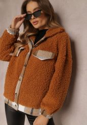 Brązowa Kurtka Futerko Teddy Oversize Bizo. Brązowe kurtki damskie Renee, bez wzorów, z futra, bez kaptura. Za 59.99 zł.