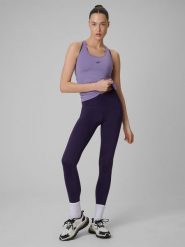 4F Legginsy treningowe szybkoschnące damskie - fioletowe M. Fioletowe legginsy sportowe damskie 4f, l, bez wzorów, z podwyższonym stanem, długie, na fitness i siłownię. Za 119.99 zł.