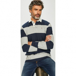 Tommy Jeans - Longsleeve. Szare bluzki z długim rękawem męskie Tommy Jeans, z bawełny, polo. Za 399.90 zł.