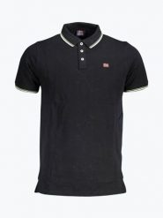 Koszulka polo z krótkim rękawem męska NORWAY PIQUET. Czarne koszulki polo męskie Geographical Norway, l, bez wzorów, z bawełny, bez kołnierzyka, bez ramiączek, tenisowe. Za 119.99 zł.
