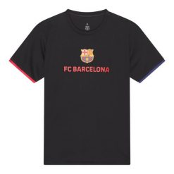 Koszulka piłkarska męska FC Barcelona. Czarne koszulki sportowe męskie FC Barcelona, m, bez wzorów, bez kołnierzyka, bez ramiączek, do piłki nożnej. Za 141.74 zł.