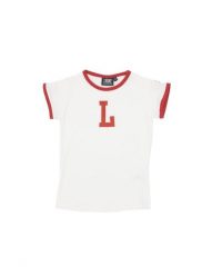 Dziewczęcy T-shirt z krótkim rękawem i uczelnią „L”. Białe t-shirty i topy dla dziewczynek LEONE 1947 APPAREL, bez wzorów, z bawełny, bez ramiączek. Za 63.11 zł.
