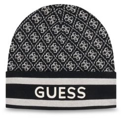 Czapka Guess. Czarne czapki i kapelusze damskie Guess, na zimę, z aplikacjami. Za 174.99 zł.