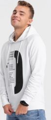 Ombre Męska bluza z nadrukiem HOODIE - biała V1 OM-SSPS-0152 XXL. Białe bluzy męskie Ombre, m, bez wzorów, bez kaptura. Za 49.99 zł.