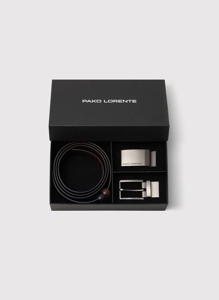 PAKO LORENTE - Dwustronny skórzany pasek z matową klamrą. Brązowe paski damskie Pako Lorente, bez wzorów, ze skóry. Za 139.99 zł.