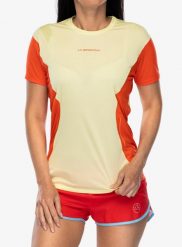 Koszulka biegowa damska La Sportiva Resolute T-Shirt. Żółte koszulki sportowe damskie La Sportiva, m, bez wzorów, z materiału, bez kołnierzyka, bez ramiączek, do biegania. Za 327.20 zł.