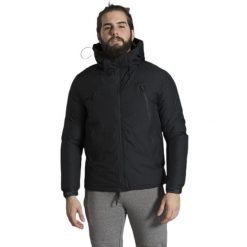 Miejska męska kurtka z kapturem. Czarne kurtki męskie LEONE 1947 APPAREL, m, bez wzorów, z poliesteru, z kapturem. W wyprzedaży za 394.06 zł.