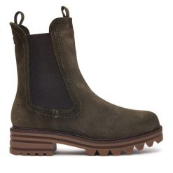 Sztyblety Tamaris. Zielone botki damskie Tamaris, bez obcasa, na płaskiej podeszwie, bez zapięcia. Za 484.99 zł.