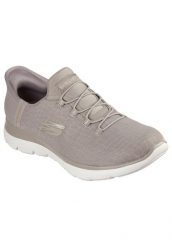 Buty SKECHERS SUMMITS-CLASSY NIGHT SLIP-INS Beżowy. Szare trampki i tenisówki damskie Skechers, bez wzorów, z materiału, bez zapięcia. Za 340.99 zł.