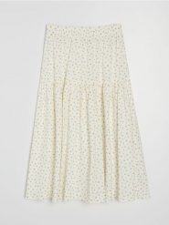 Bawełniana spódnica midi z efektem stopniowania w kwiatki - wielobarwny. Spódnice damskie Sinsay, l, bez wzorów, z bawełny, midi. Za 49.99 zł.