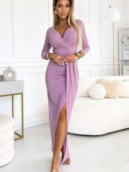 Sukienka Model 404-10 Dirty Pink Brokat - Numoco. Różowe sukienki damskie NUMOCO, l, bez wzorów, z elastanu, wizytowe, bez kołnierzyka, plus size, bez ramiączek, maxi, kopertowe. Za 487.41 zł.