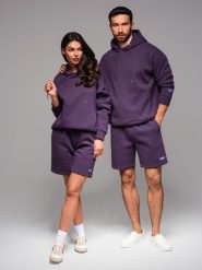 Komplet dresowy dla par UNISEX bluza z kapturem + szorty w stylu athleisure fioletowe V13 Z110 XS/S. Fioletowe bluzy damskie Ombre, s, bez wzorów, z dresówki, z kapturem. Za 468.99 zł.