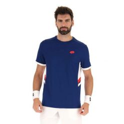 Koszulka tenisowa męska Lotto Squadra III Tee. Niebieskie koszulki sportowe męskie Lotto, m, bez wzorów, z materiału, bez kołnierzyka, bez ramiączek, na fitness i siłownię. Za 145.00 zł.