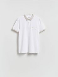 Bawełniana koszulka polo slim - biały. Białe koszulki polo męskie Reserved, l, bez wzorów, z bawełny, bez ramiączek. Za 89.99 zł.