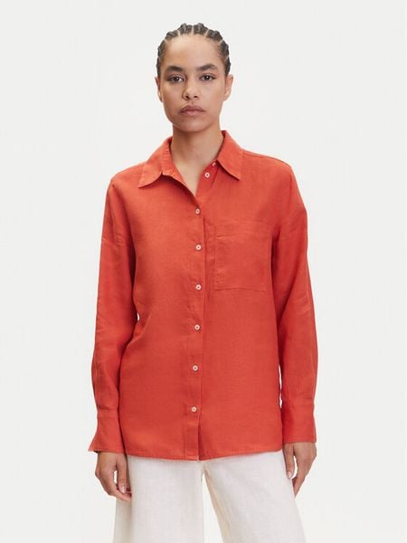 Marc O'Polo Koszula 503 1135 42427 Pomarańczowy Regular Fit. Brązowe bluzki damskie Marc O'Polo, bez wzorów, ze lnu, bez kołnierzyka, bez ramiączek. Za 299.99 zł.