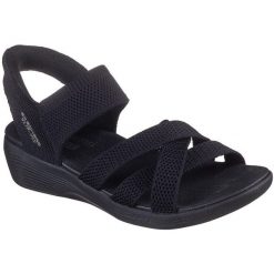 Sandały Skechers Arya - Cooling Off, Kobiety. Czarne sandały damskie Skechers, bez wzorów, z tkaniny, bez obcasa, bez zapięcia. Za 390.00 zł.