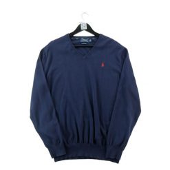 Second life - Sweter Męski Sweter z dekoltem w serek z bawełny Pima - Jak nowy. Niebieskie swetry przez głowę męskie Ralph Lauren, l, bez wzorów, z bawełny, bez kołnierzyka. Za 212.96 zł.