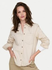 ONLY Koszula jeansowa Silla 15338783 Écru Slim Fit. Bluzki damskie Only, xs, bez wzorów, z bawełny, bez kołnierzyka, bez ramiączek. Za 159.99 zł.