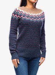 Sweter damski Fjallraven Ovik Knit Sweater. Niebieskie swetry damskie Fjällräven, na zimę, m, bez wzorów, z dzianiny, klasyczne, bez kołnierzyka, bez ramiączek, długie, bez kaptura. Za 901.70 zł.