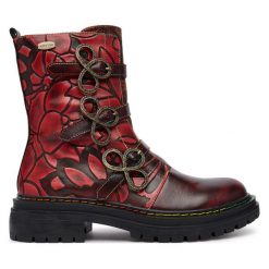 Botki Laura Vita. Czerwone botki damskie Laura Vita, bez obcasa, na słupku, bez zapięcia. Za 689.99 zł.