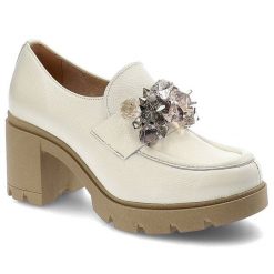 Półbuty damskie Lemar, cholewka ze skóry naturalnej wsuwany fason stabilny obcas dekoracyjna ozdoba biżuteryjna, t bianko, 20112. Białe półbuty damskie Lemar, z aplikacjami, ze skóry, eleganckie, bez obcasa, na obcasie, bez zapięcia. Za 279.00 zł.