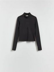 Bluza ze stójką - czarny. Czarne bluzy damskie Reserved, l, bez wzorów, z dzianiny, bez kaptura. Za 99.99 zł.