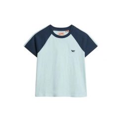 T-shirt z retro logo damski Superdry Essential. Niebieskie t-shirty damskie Superdry., m, bez wzorów, retro, bez kołnierzyka. Za 130.20 zł.