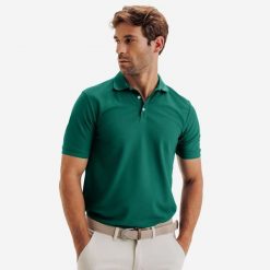 Koszulka polo do golfa z krótkim rękawem męska Inesis WW500. Zielone koszulki polo męskie INESIS, l, bez wzorów, z materiału, sportowe, bez ramiączek. Za 99.99 zł.