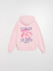 Bluza z kapturem z nadrukiem na plecach - różowy. Czerwone bluzy damskie Sinsay, l, bez wzorów, z kapturem. Za 59.99 zł.
