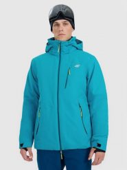 4F Kurtka narciarska membrana 10000 męska - niebieska M. Niebieskie kurtki snowboardowe męskie 4f, m, bez wzorów, z materiału, bez kaptura, narciarskie. W wyprzedaży za 599.99 zł.