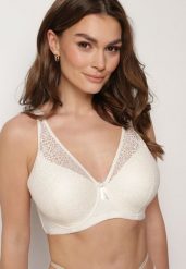 Beżowy Biustonosz Full Cup Koronkowy z Kokardką i Cyrkoniami Lonikoria. Brązowe biustonosze Born2be, bez wzorów, z koronki. Za 34.99 zł.