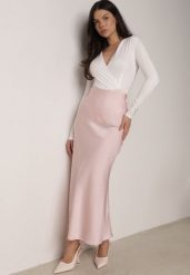 Różowa Satynowa Spódnica z Lekko Rozkloszowanym Dołem Zinnemira. Czerwone spódnice damskie Born2be, l, bez wzorów, z satyny, eleganckie, maxi, rozkloszowane. Za 84.99 zł.