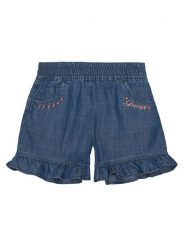 Guess Szorty jeansowe K6GD06 D3X30 Niebieski Regular Fit. Niebieskie spodenki dla dziewczynek Guess, z aplikacjami, z jeansu. Za 194.99 zł.