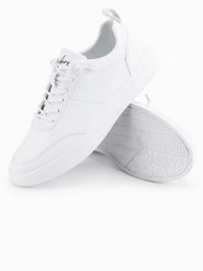 Monochromatyczne męskie buty w stylu sportowym z przeszyciami – białe V1 OM-FOCS-0159 - 42. Białe buty sportowe męskie Ombre Clothing, z gumy, bez zapięcia. Za 131.99 zł.