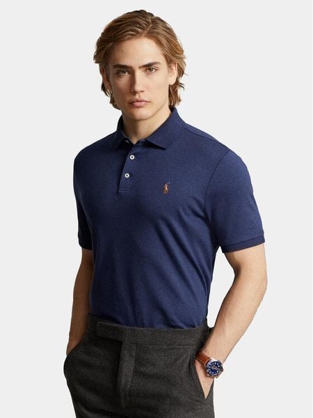 Polo Ralph Lauren Polo 710704319033 Granatowy Custom Slim Fit. Niebieskie koszulki polo męskie Polo Ralph Lauren, m, bez wzorów, z bawełny, bez ramiączek. Za 579.99 zł.