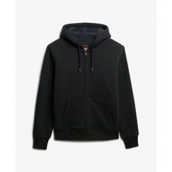 Bluza z kapturem i zamkiem błyskawicznym Superdry Borg. Czarne bluzy męskie Superdry., l, z aplikacjami, z kapturem. Za 429.55 zł.