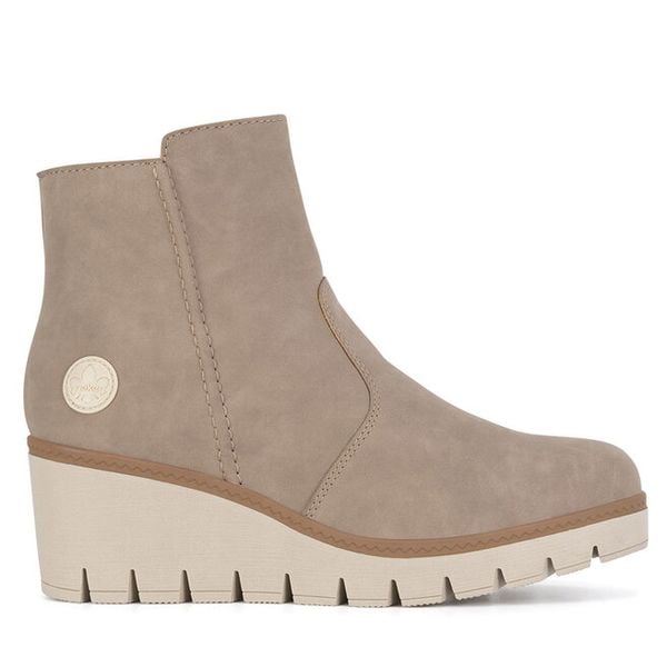Botki Rieker. Brązowe botki damskie Rieker, bez obcasa, na koturnie, bez zapięcia. Za 295.00 zł.