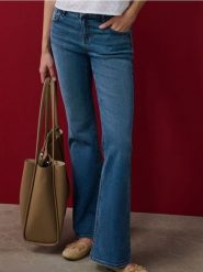 Spodnie jeansowe flare - granatowy. Niebieskie spodnie sportowe damskie Sinsay, l, bez wzorów, z jeansu. Za 29.99 zł.