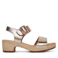 Sandały Remonte. Żółte sandały damskie Remonte, bez wzorów, bez obcasa, na słupku, bez zapięcia. Za 295.99 zł.