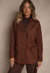 Brązowa Pudełkowa Marynarka z Usztywnioną Linią Ramion Rillie. Brązowe żakiety damskie Renee, l, bez wzorów, z jeansu, eleganckie. Za 169.99 zł.