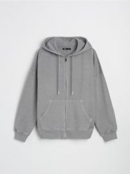 Bluza z kapturem zapinana na zamek - szary. Szare bluzy damskie Sinsay, l, bez wzorów, z kapturem. W wyprzedaży za 22.99 zł.