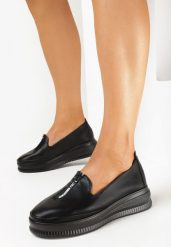 Czarne Półbuty na Koturnie z Wkładką ze Skóry Naturalnej Isobelliss. Czarne półbuty damskie Born2be, bez wzorów, ze skóry, bez obcasa, na koturnie, bez zapięcia. Za 74.99 zł.