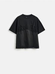 T-shirt z bawełną - czarny. Czarne t-shirty damskie Reserved, l, bez wzorów, z bawełny, bez kołnierzyka. Za 99.99 zł.