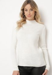 Jasnobeżowy Sweter z Półgolfem Prążkowany Kikida. Brązowe swetry damskie Born2be, m, bez wzorów, z jeansu, biznesowe, bez kołnierzyka, bez ramiączek, długie, bez kaptura. Za 74.99 zł.