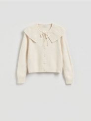 Kardigan z kołnierzem - kremowy. Białe kardigany damskie Reserved, l, bez wzorów, z dzianiny. Za 129.99 zł.