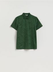 Koszulka polo ze świątecznym wzorem - morski. Zielone koszulki polo męskie Reserved, l, bez wzorów, z bawełny, wizytowe, bez ramiączek. Za 79.99 zł.