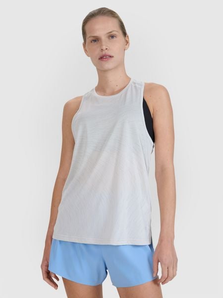 4F Top do biegania regular szybkoschnący damski - szary L. Szare koszulki sportowe damskie 4f, l, bez wzorów, z dzianiny, bez kołnierzyka, bez ramiączek, do biegania. W wyprzedaży za 59.99 zł.