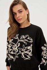 Bluza z aplikacją czarna. Czarne bluzy damskie MOODO, l, z aplikacjami, z bawełny, bez kaptura. Za 139.99 zł.